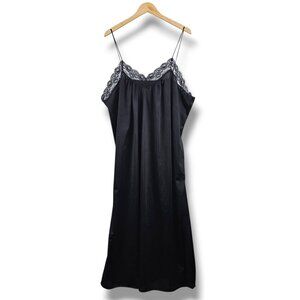 Vintage Perfectform Black Slip Dress Lace Trim Size 3X Fairygrunge Whimsigoth